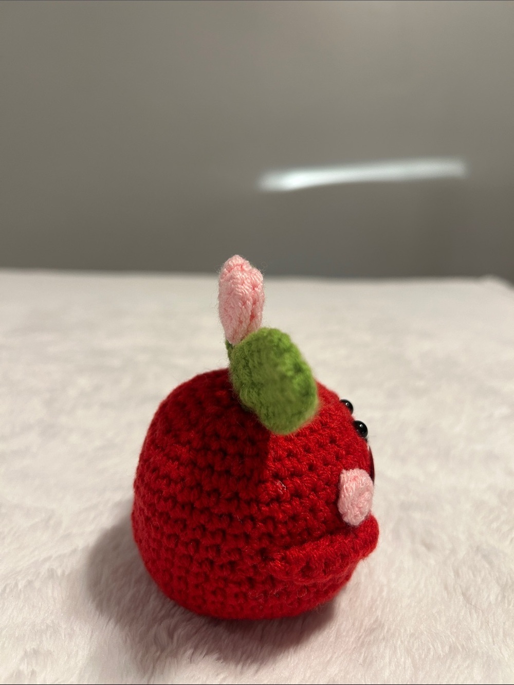 Handmade Red Crochet Apple Plush with Pink Heart Accent. Emotional gift. - Picture 6 of 6
